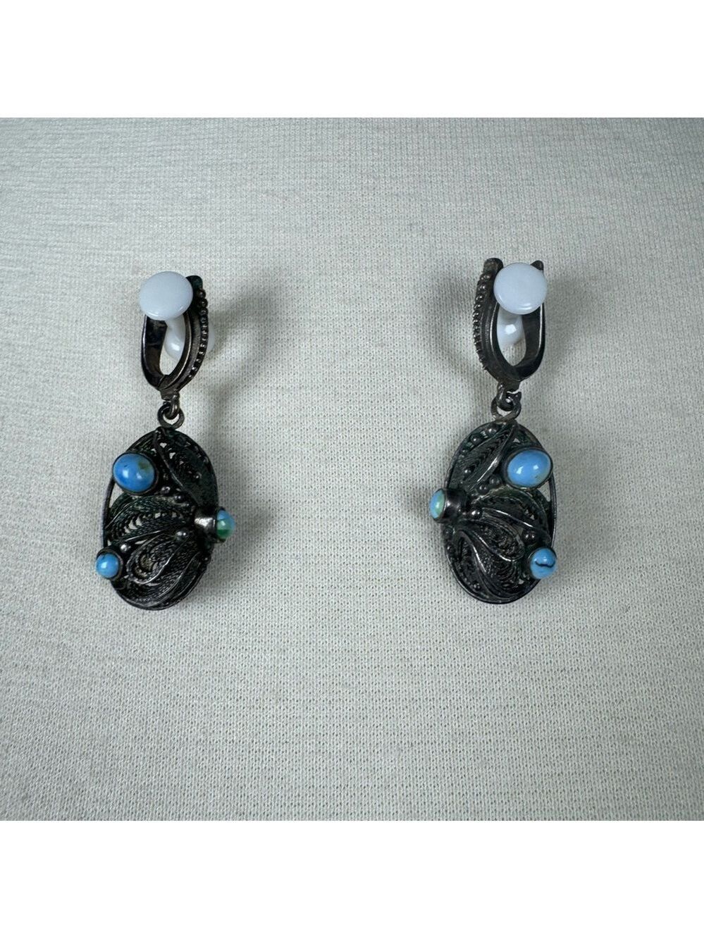Elegant Black and Blue Gemstone Earrings Turquoise